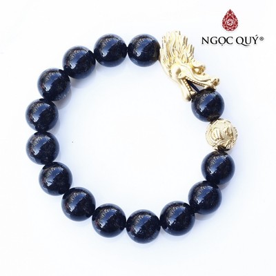 Vòng thạch anh tóc đen phối charm rồng S925 mạ vàng Mẫu VC0703 - Ngọc Quý