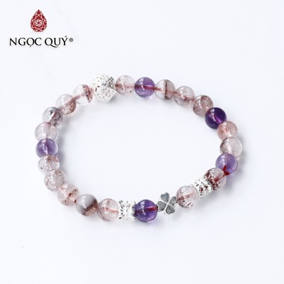Vòng tay đá super seven phối charm cỏ 4 lá S925 Mẫu VC1143 - Ngọc Quý