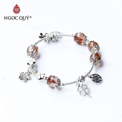 Vòng thạch anh tóc đỏ phối charm S925 Mẫu VC1135 - Ngọc Quý