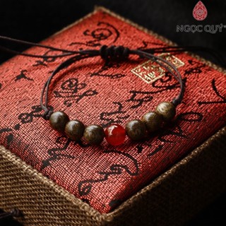 Vòng Trầm Hương thắt dây may mắn phối hạt đá thiên nhiên hạt trầm tốc 8mm - Ngọc Quý