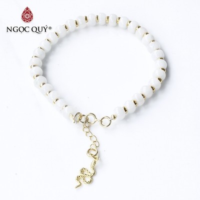 Vòng cẩm thạch phỉ thúy phối charm S925 mạ vàng Mẫu VC1110 - Ngọc Quý