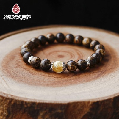 Vòng trầm sánh tròn 8mm phối đá thạch anh tóc vàng - Ngọc Quý