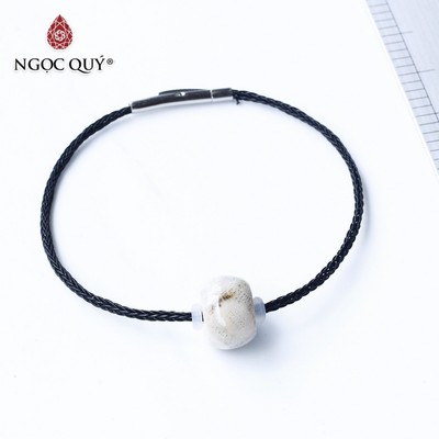 Vòng dây thép đá san hô hóa thạch trắng - Ngọc Quý