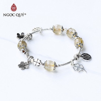Vòng thạch anh tóc vàng phối charm S925 Mẫu VC1135 - Ngọc Quý