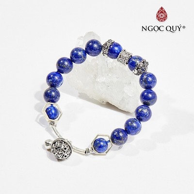 Vòng tay đá ngọc lưu ly charm chuông Mẫu VC0363 - Ngọc Quý