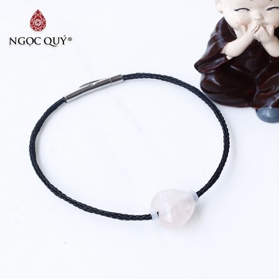 Vòng dây thép trái tim đá Thạch Anh Hồng - Ngọc Quý
