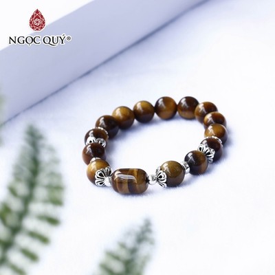 Vòng tay thạch anh mắt hổ vàng nâu lu thống phối charm hạt 10mm Mẫu VC0146 hợp mệnh thổ, kim - Ngọc Quý