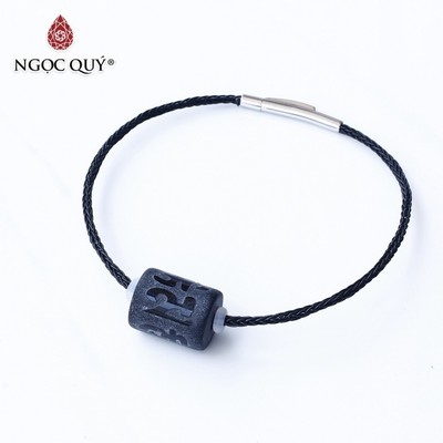 Vòng dây thép đá obsidian khắc lục tự minh chú - Ngọc Quý