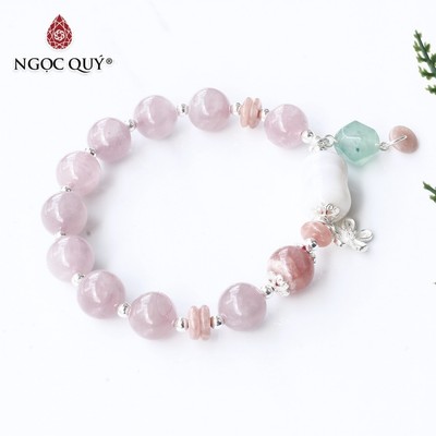 Vòng Thạch Anh Hồng madagascar phối charm S925 - Ngọc Quý
