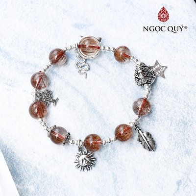 Vòng thạch anh tóc đỏ phối charm S925 Mẫu VC0704 - Ngọc Quý