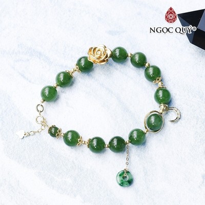 Vòng ngọc bích phối charm hoa S925 mạ vàng Mẫu VC0407 - Ngọc Quý