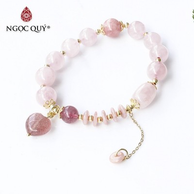 Vòng Thạch Anh Hồng phối & dâu và đá đào hoa Mẫu VC1252 - Ngọc QUý