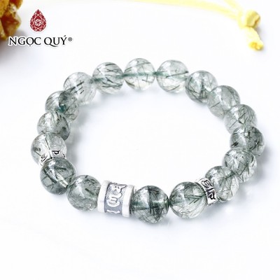 Vòng thạch anh tóc xanh phối charm lục tự S925 - Ngọc Quý
