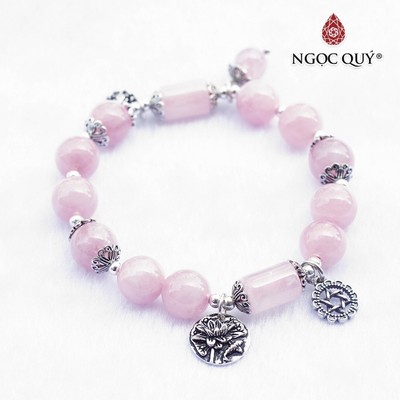 Vòng Thạch Anh Hồng phối charm sen S925  Mẫu VC1092 - Ngọc Quý