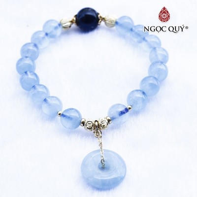 Vòng tay đá Aquamarine phối đồng điếu charm S925 mạ vàng Mẫu VC0313 - Ngọc Quý