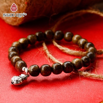 Vòng tay Trầm Hương phối charm S925 túi tiền hạt trầm tốc 8mm Mẫu VC1234 - Ngọc Quý