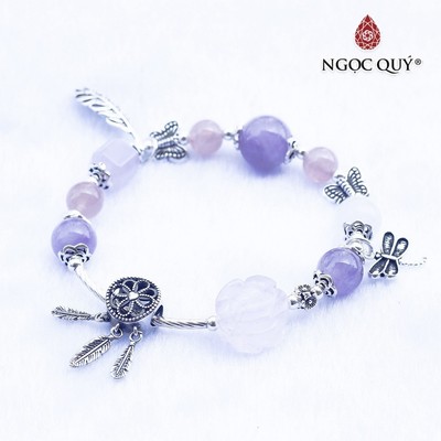 Vòng Thạch Anh Hồng phối Thạch Anh Tím ngọc charm S925 Mẫu VC1273 - Ngọc Quý