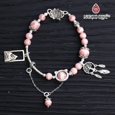 Vòng tay đào hoa phối charm deamcatcher S925 Mẫu VC0323 - Ngọc Quý