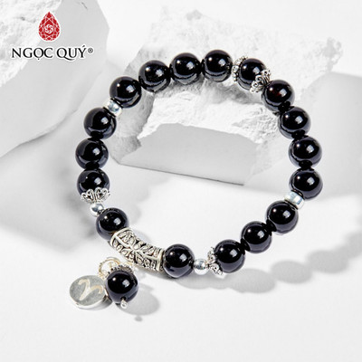 Vòng tay đá obsidian phối charm S925 cung hoàng đạo Mẫu VC0140 - Ngọc Quý