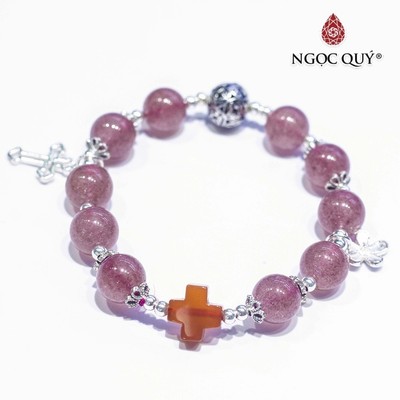 Vòng tay mân côi thạch anh dâu phối charm S925 Mẫu VC0795 - Ngọc Quý