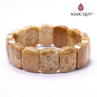 Vòng tay đá san hô hóa thạch bản lớn - Ngọc Quý
