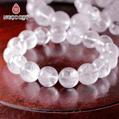 Vòng tay hạt trơn đá ưu linh trắng - Ngọc Quý