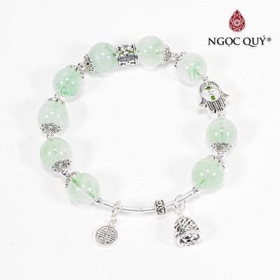 Vòng tay đá thạch anh xanh phối charm chuông S925 Mẫu VC0840 - Ngọc Quý