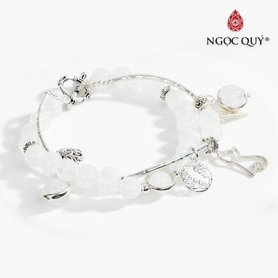 Vòng đôi thạch anh ưu linh trắng phối charm trái tim Mẫu VC0495 - Ngọc Quý