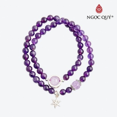 Vòng tay đôi Thạch Anh Tím charm ngôi sao Mẫu VC0875 - Ngọc Quý
