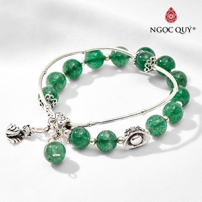 Vòng tay đôi thạch anh dâu xanh phối charm cửu vĩ hồ Mẫu VC0755 - Ngọc Quý