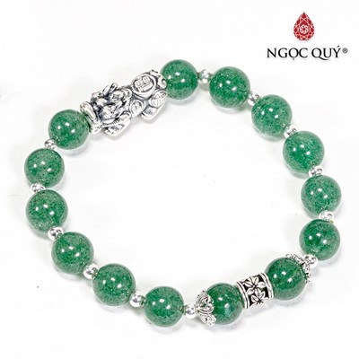 Vòng tay đá thạch anh dâu xanh phối tỳ hưu S925 Mẫu VC0750 - Ngọc Quý
