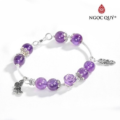 Vòng tay Thạch Anh Tím phối charm bươm bướm Mẫu VC0124 - Ngọc Quý