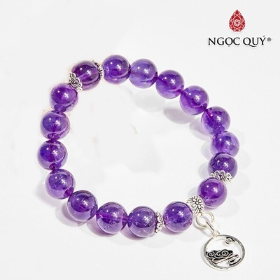 Vòng tay Thạch Anh Tím charm hoa Mẫu VC0891 - Ngọc Quý