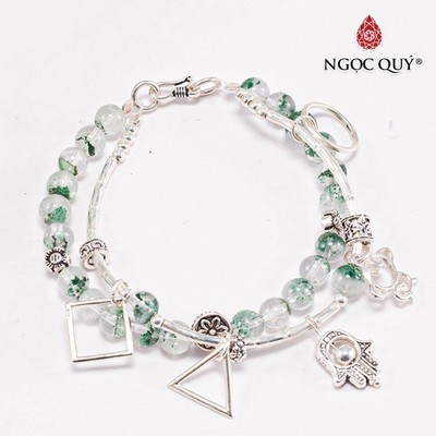 Vòng tay 2 line thạch anh ưu linh xanh phối bàn tay hamsa S925 Mẫu VC0472 - Ngọc Quý