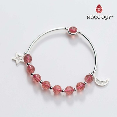 Vòng tay S925 Thạch Anh dâu charm trăng sao Mẫu VC0782 - Ngọc Quý