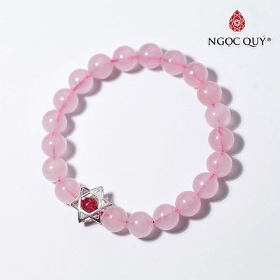 Vòng tay Thạch Anh Hồng charm S925 ngôi sao 6 cánh Mẫu VC1042 - Ngọc Quý