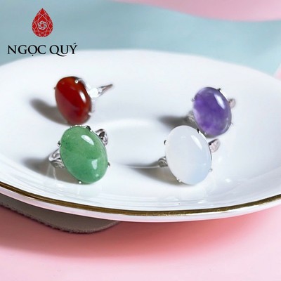 Nhẫn S925 đá tự nhiên hạt 13x18mm freesize có thể điểu chỉnh theo size tay - Ngọc Quý