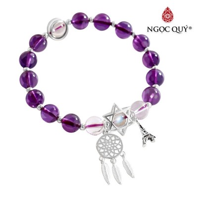 Vòng tay Thạch Anh Tím phối Dreamcatcher Mẫu VC1059 - Ngọc Quý