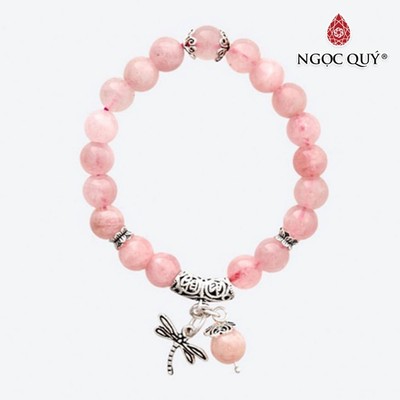 Vòng tay Thạch Anh Hồng charm chuồn chuồn Mẫu VC0869 - Ngọc Quý