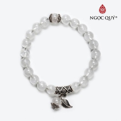 Vòng tay thạch anh ưu linh trắng mix charm lá bạc Mẫu VC0502 - Ngọc Quý