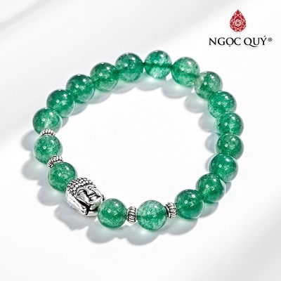 Vòng tay thạch anh dâu xanh phối charm phật S925 Mẫu VC0752 - Ngọc Qúy