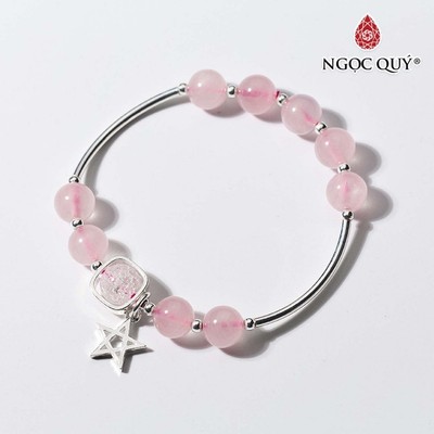 Vòng tay Thạch Anh Hồng phối charm ngôi sao 5 cánh Mẫu VC1045 - Ngọc Quý