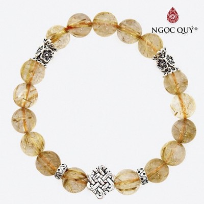 Vòng tay thạch anh tóc vàng charm kết đồng tâm S925 Mẫu VC0638 - Ngọc Quý