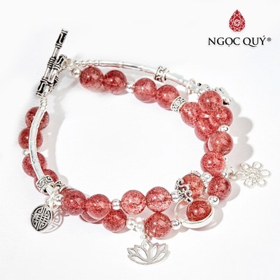 Vòng đôi thạch anh dâu phối charm S925 Mẫu VC0760 - Ngọc Quý