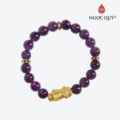 Vòng tay Thạch Anh Tím charm tỳ hưu mạ vàng Mẫu VC0108 - Ngọc Quý