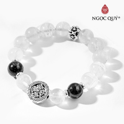 Vòng tay thạch anh ưu linh trắng charm hoa Mẫu VC0520 - Ngọc Quý