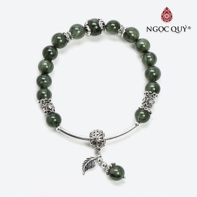 Vòng thạch anh tóc xanh charm lá Mẫu VC0565 - Ngọc Quý