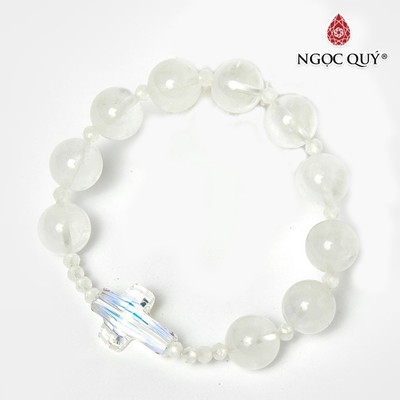Vòng chuỗi mân côi thạch anh ưu linh trắng Mẫu VC0536 - Ngọc Quý