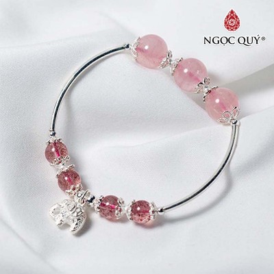 Vòng tay Thạch Anh Hồng charm voi Mẫu VC1036 - Ngọc Quý