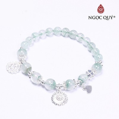 Vòng tay thạch anh ưu linh xanh phối charm hoa cúc Mẫu VC0539 - Ngọc Quý